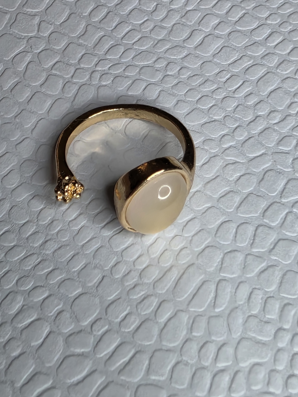 Gold Tone Adjustable Ring with Cream Cabochon